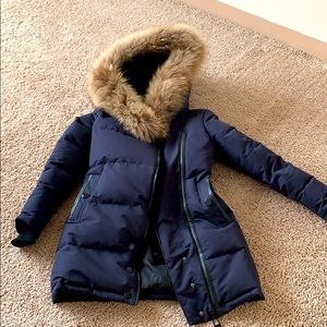 Racoon fur jacket, navy colour